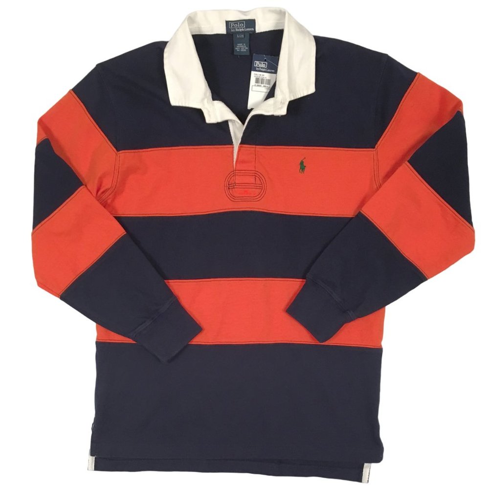 NEW Polo Ralph Lauren Little Boys Rugby Shirt! 4 Orange & Navy Stripe